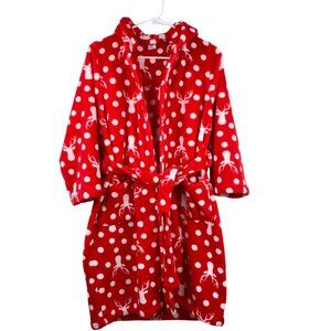 Tucker &Tate Girls Sz 10/12 Red Fleece Robe Reindeer Polka Dot Christmas Holiday